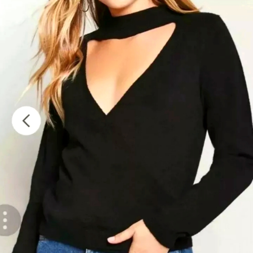 Nwt Forever 21 Cutout Surplice Sweater Medium Blac